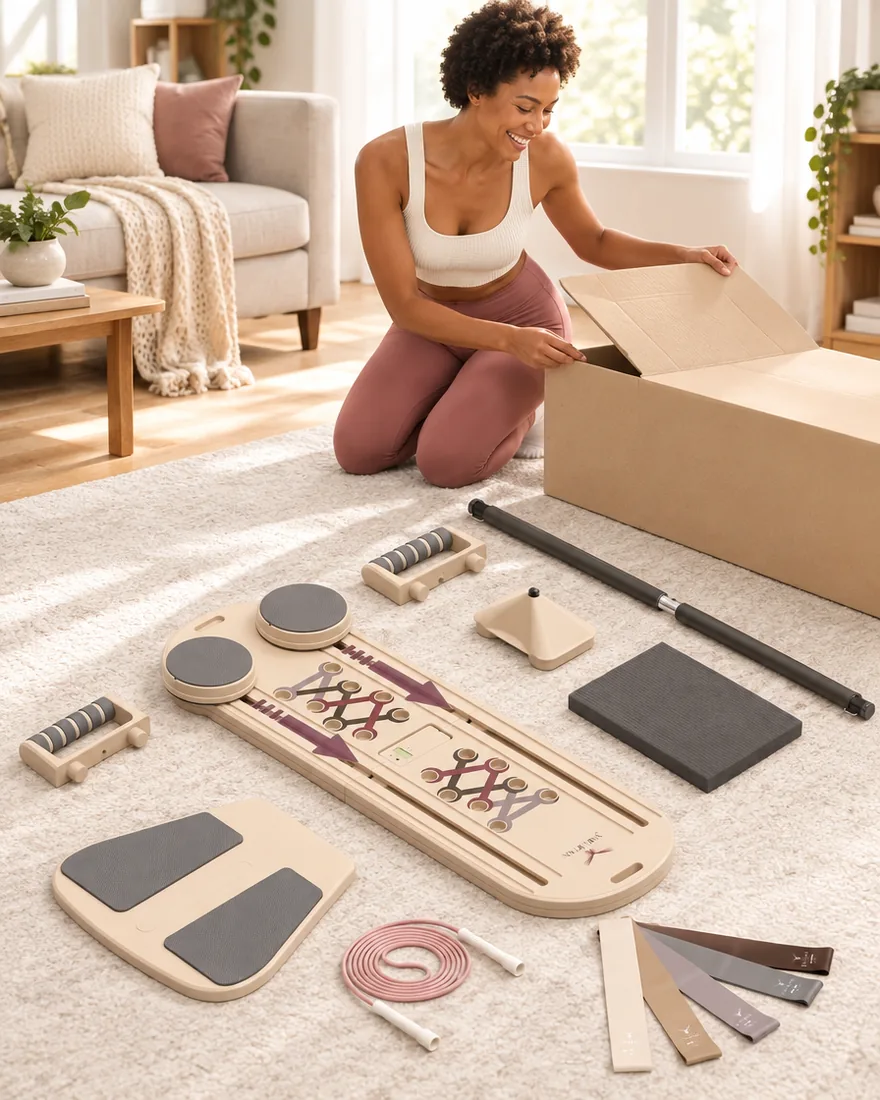 Woman unboxing the set